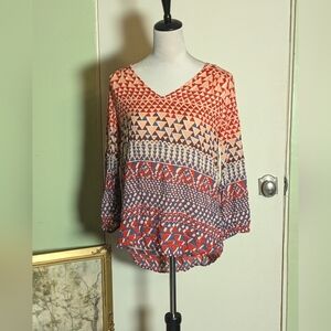 Lucky Brand Aztec Print Blouse geometric airy